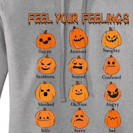 Retro Feel Your Feeling Halloween Pumpkin Face Expressions Women's Pullover Hoodie