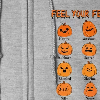 Retro Feel Your Feeling Halloween Pumpkin Face Expressions Full Zip Hoodie