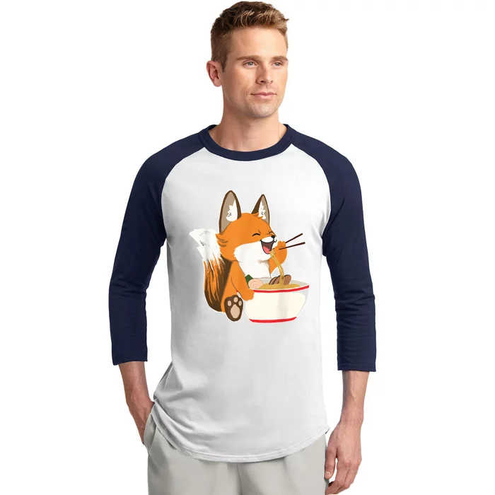 Ramen Fox Zookeeper Wildlife Lover Baseball Sleeve Shirt