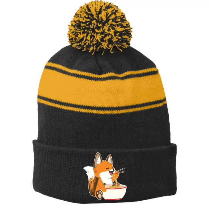 Ramen Fox Zookeeper Wildlife Lover Stripe Pom Pom Beanie