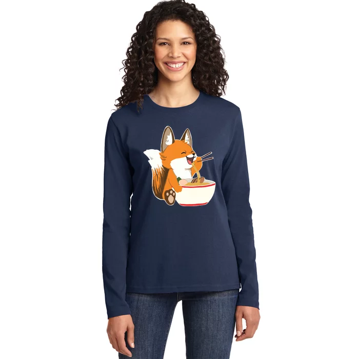 Ramen Fox Zookeeper Wildlife Lover Ladies Long Sleeve Shirt