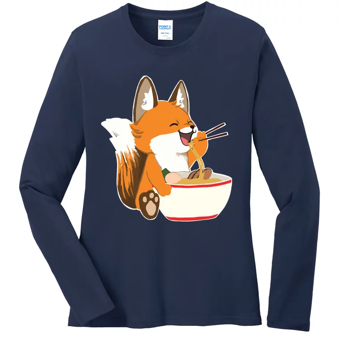 Ramen Fox Zookeeper Wildlife Lover Ladies Long Sleeve Shirt