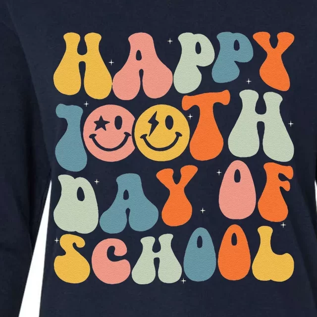 Retro Groovy 100 Days Happy 100th Day Of School Teacher Womens Cotton Relaxed Long Sleeve T-Shirt