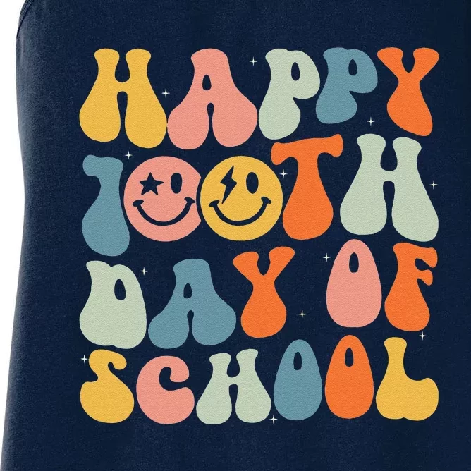 Retro Groovy 100 Days Happy 100th Day Of School Teacher Women's Racerback Tank