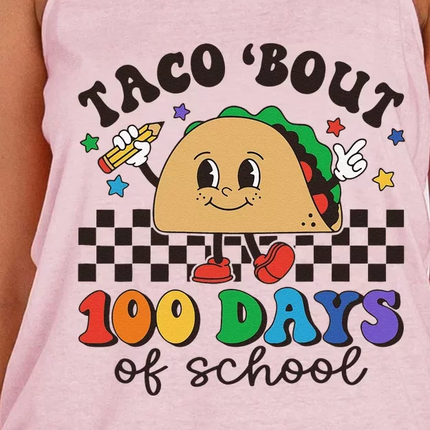 Retro Groovy 100th Day Teacher Taco Bout 100 Days Of School Women's Knotted Racerback Tank