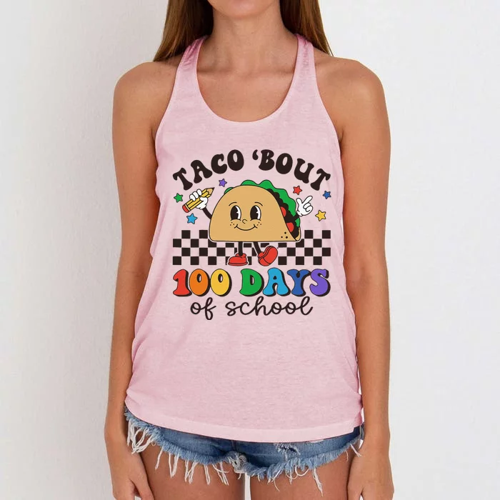 Retro Groovy 100th Day Teacher Taco Bout 100 Days Of School Women's Knotted Racerback Tank