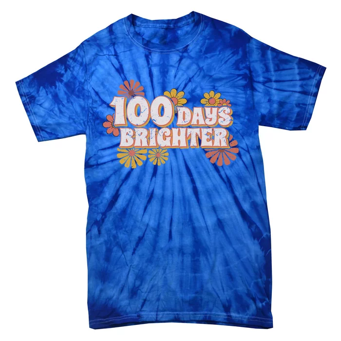 Retro Groovy 100 Days Brighter Student Teacher Gift Tie-Dye T-Shirt