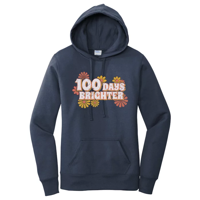 Retro Groovy 100 Days Brighter Student Teacher Gift Women's Pullover Hoodie