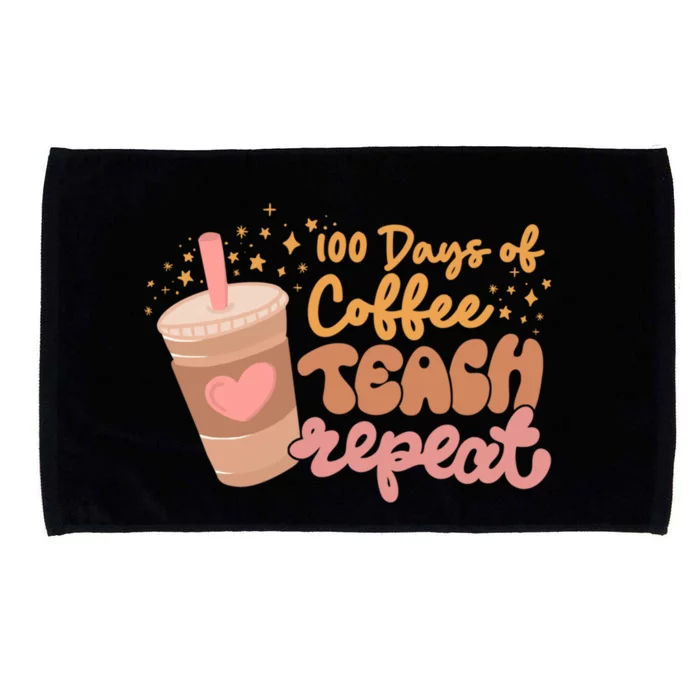 Retro Groovy 100 Days Of Coffee Teach Repeat Teacher Class Gift Microfiber Hand Towel