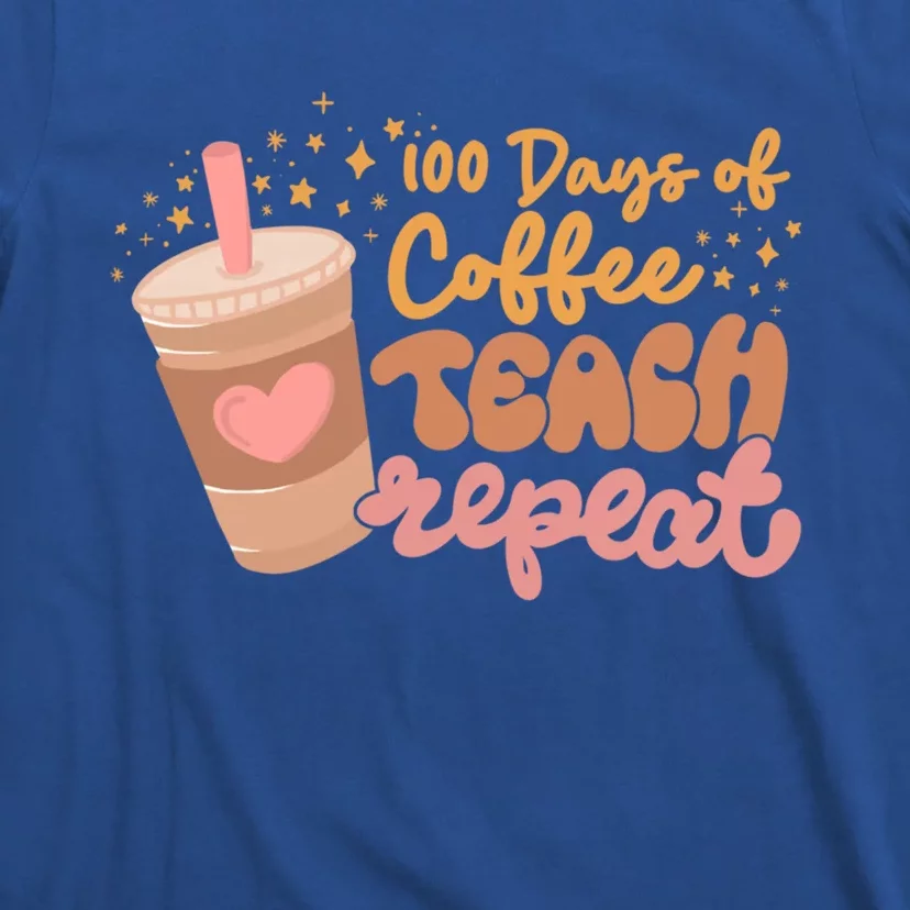 Retro Groovy 100 Days Of Coffee Teach Repeat Teacher Class Gift T-Shirt