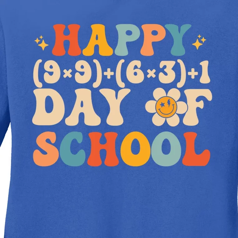 Retro Groovy 100 Days Of School Math Teacher Happy 100th Day Funny Gift Ladies Long Sleeve Shirt