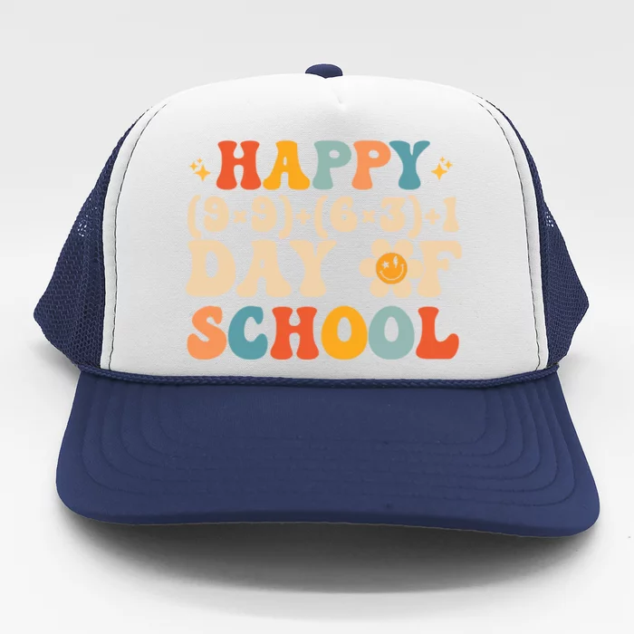 Retro Groovy 100 Days Of School Math Teacher Happy 100th Day Funny Gift Trucker Hat