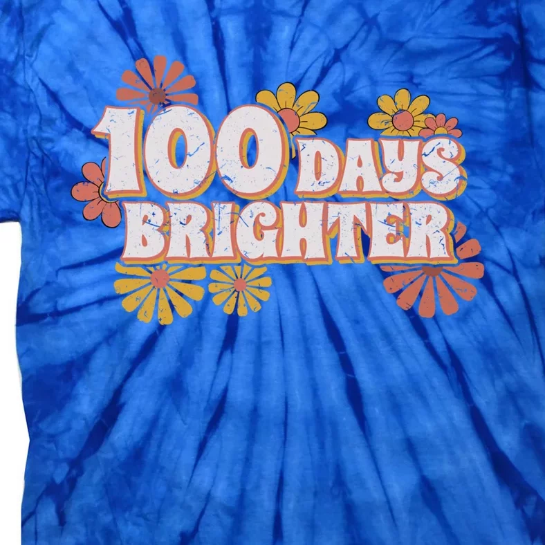 Retro Groovy 100 Days Brighter Student Teacher Gift Tie-Dye T-Shirt