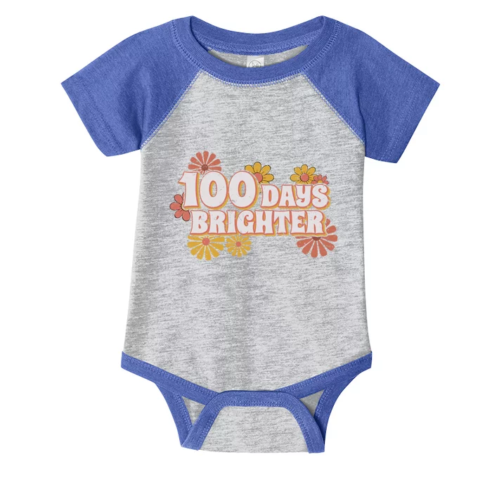 Retro Groovy 100 Days Brighter Student Teacher Gift Infant Baby Jersey Bodysuit