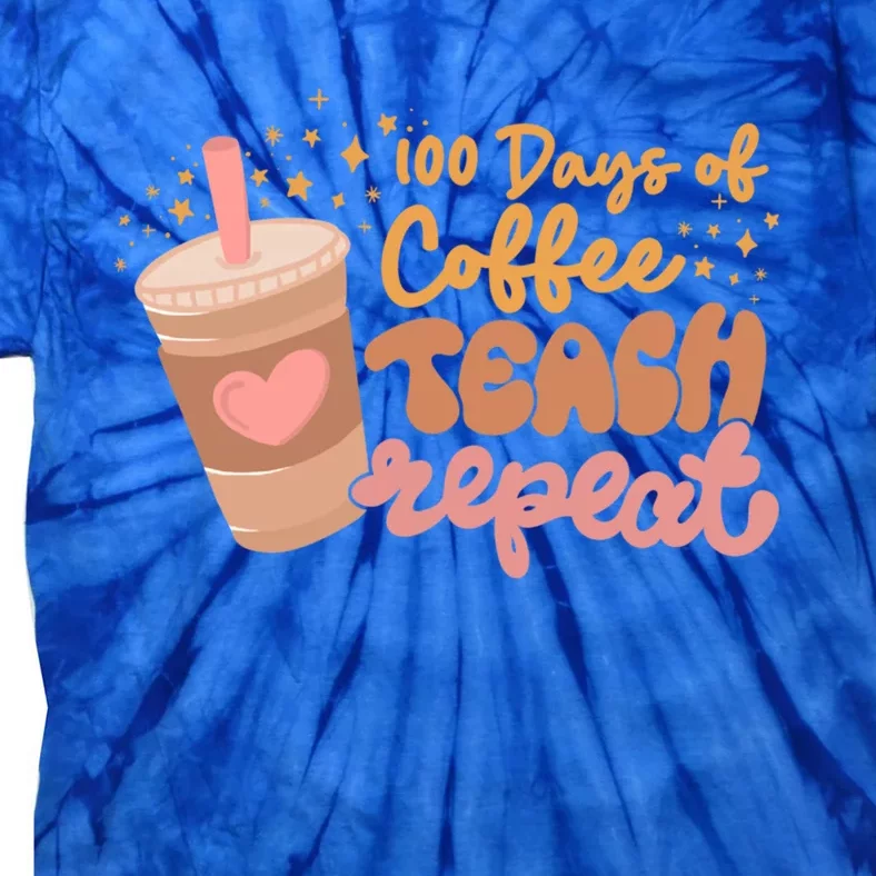 Retro Groovy 100 Days Of Coffee Teach Repeat Teacher Class Gift Tie-Dye T-Shirt