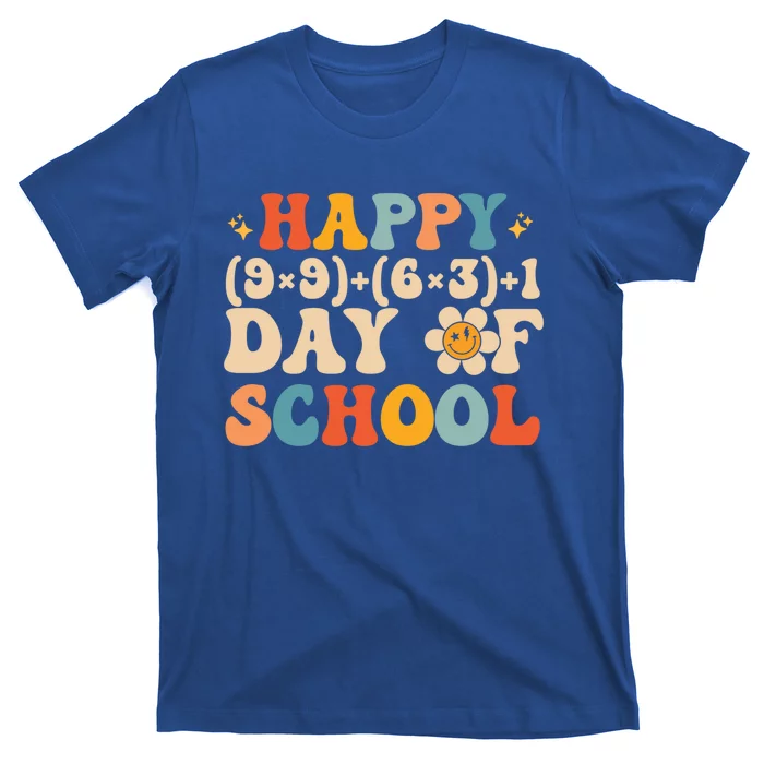 Retro Groovy 100 Days Of School Math Teacher Happy 100th Day Meaningful Gift T-Shirt