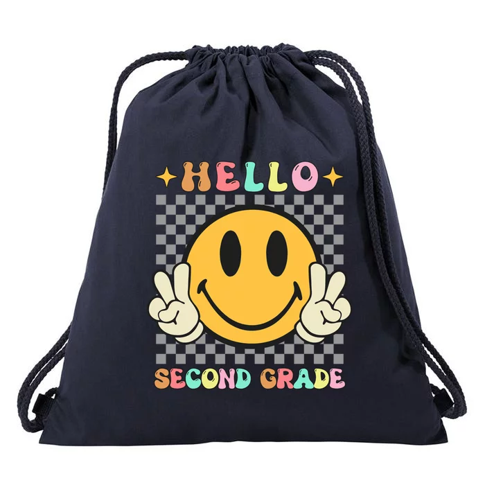 Retro Groovy 2Nd Grade Back To School Hello Second Grade Cute Gift Drawstring Bag