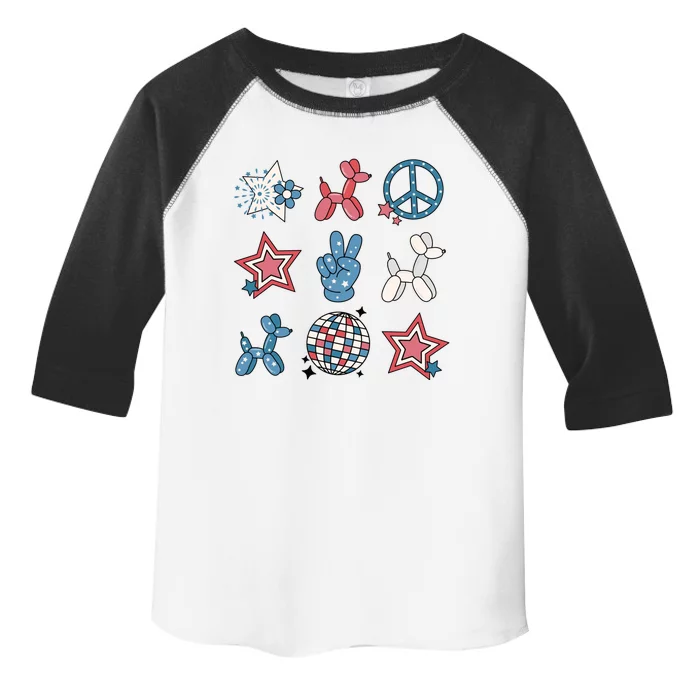 Retro Groovy 4th Of July Usa Us Flag Patriotic Party Costume Gift Toddler Fine Jersey T-Shirt