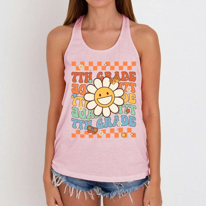 Retro Groovy 7Th Grade Back To School Happy First Day School Cool Gift Women's Knotted Racerback Tank