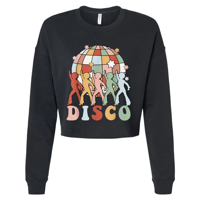 Retro Groovy 70s Disco Ball Vintage Dancing Queens Kings Cropped Pullover Crew