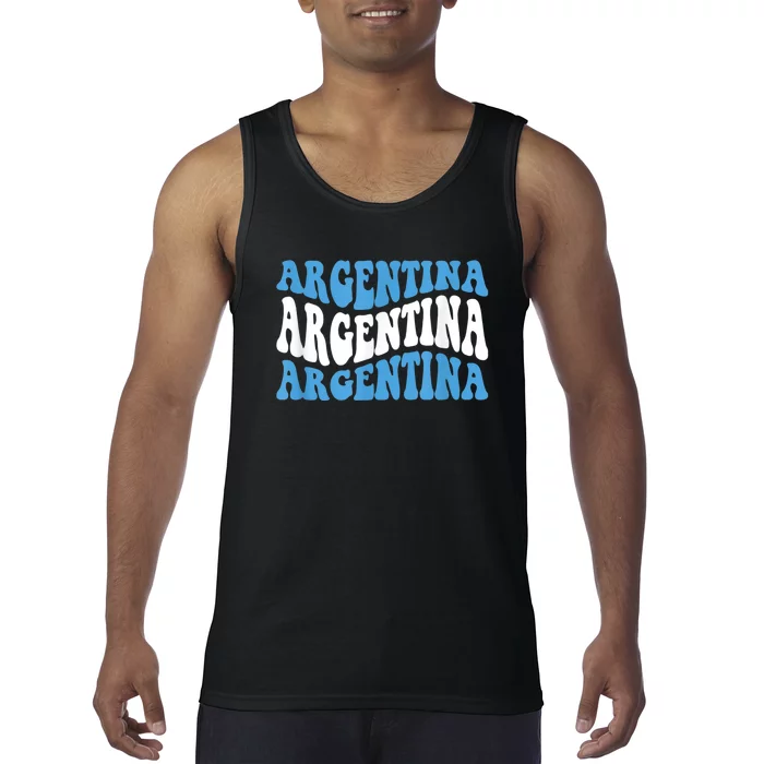 Retro Groovy Argentina Football Argentinian Soccer Flag Tank Top