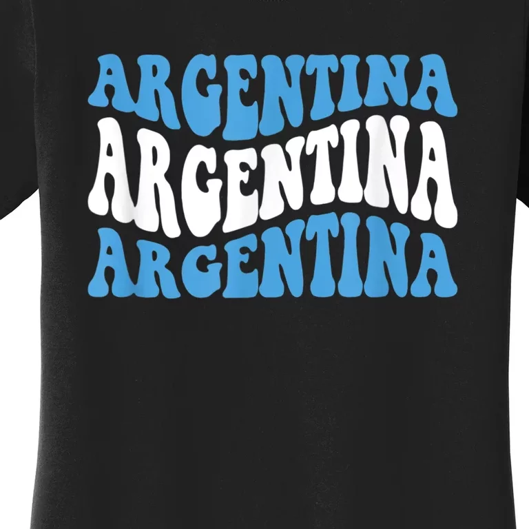 Retro Groovy Argentina Football Argentinian Soccer Flag Women's T-Shirt