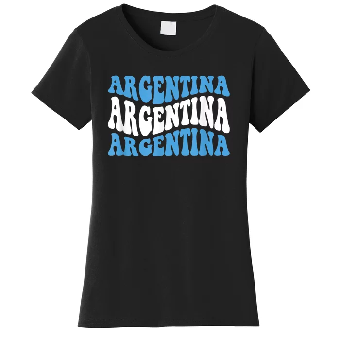 Retro Groovy Argentina Football Argentinian Soccer Flag Women's T-Shirt