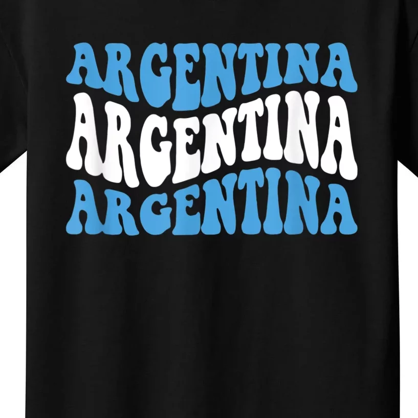 Retro Groovy Argentina Football Argentinian Soccer Flag Kids T-Shirt