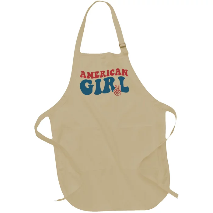 Retro Groovy All American Fourth 4th Of July Patriotic Full-Length Apron With Pocket