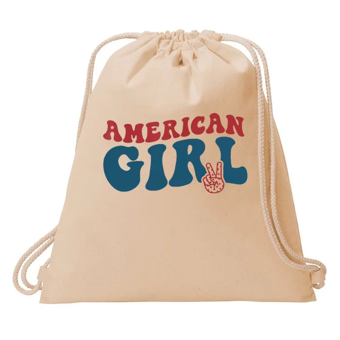 Retro Groovy All American Fourth 4th Of July Patriotic Drawstring Bag