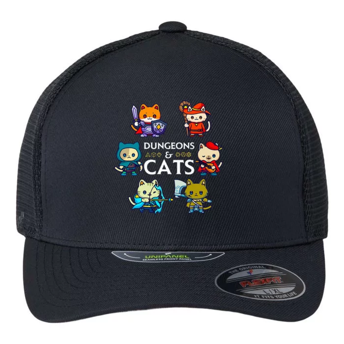 RPG Gamer And Cats D20 Dice Nerdy Flexfit Unipanel Trucker Cap