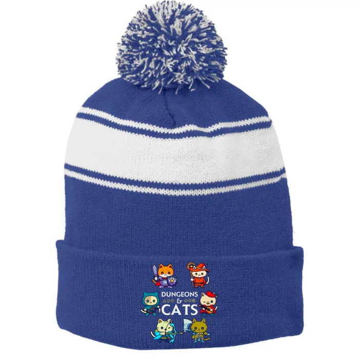 RPG Gamer And Cats D20 Dice Nerdy Stripe Pom Pom Beanie