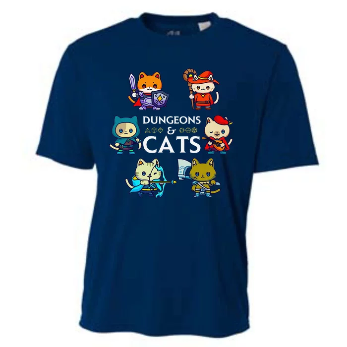 Rpg Gamer And Cats D20 Dice Nerdy Cute Cat Cooling Performance Crew T-Shirt