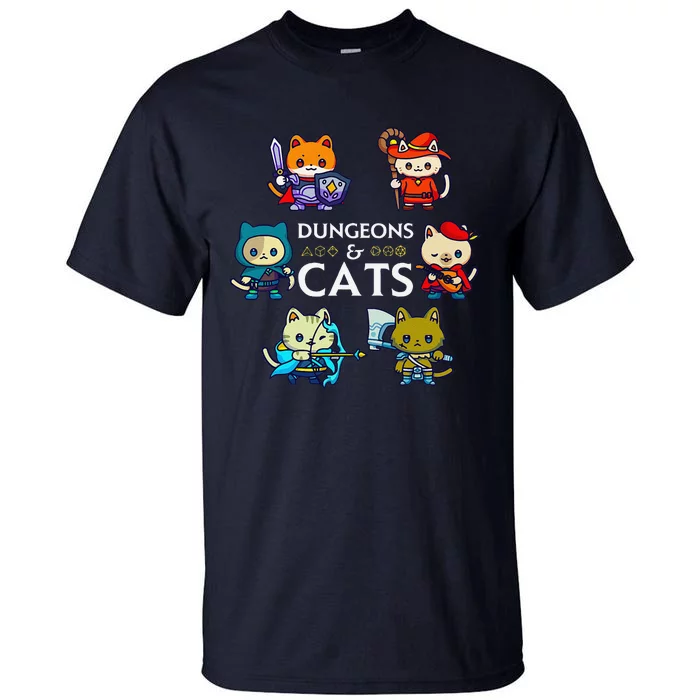 Rpg Gamer And Cats D20 Dice Nerdy Cute Cat Tall T-Shirt