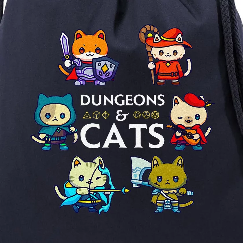 Rpg Gamer And Cats D20 Dice Nerdy Cute Cat Drawstring Bag