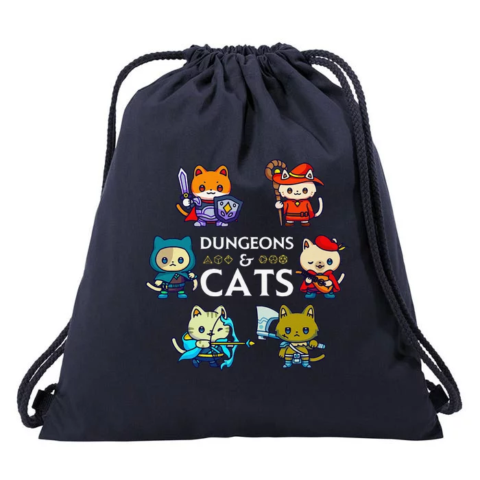 Rpg Gamer And Cats D20 Dice Nerdy Cute Cat Drawstring Bag