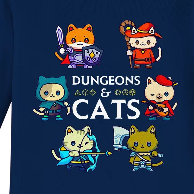 Rpg Gamer And Cats D20 Dice Nerdy Cute Cat Baby Long Sleeve Bodysuit