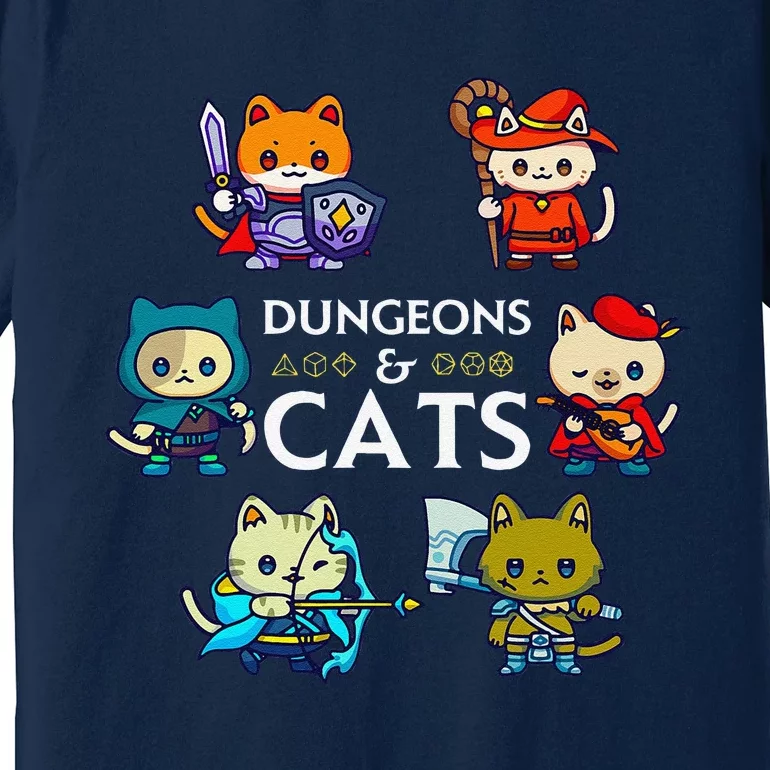 Rpg Gamer And Cats D20 Dice Nerdy Cute Cat Premium T-Shirt