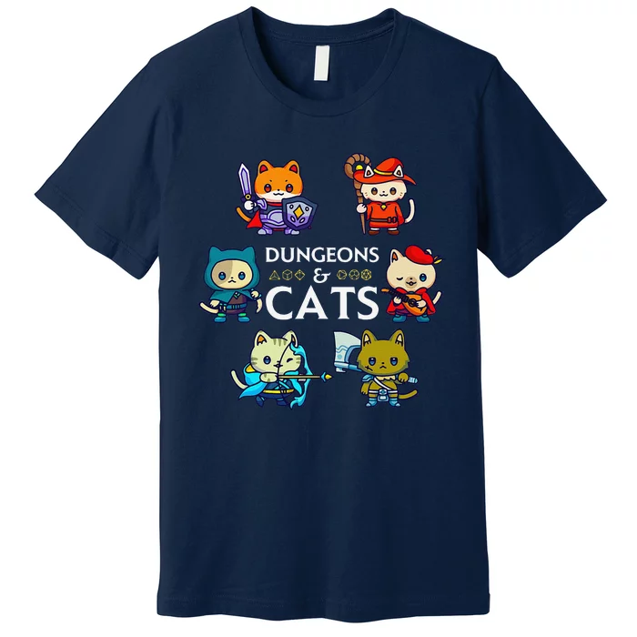 Rpg Gamer And Cats D20 Dice Nerdy Cute Cat Premium T-Shirt