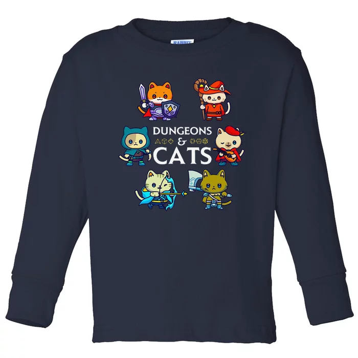 Rpg Gamer And Cats D20 Dice Nerdy Cute Cat Toddler Long Sleeve Shirt