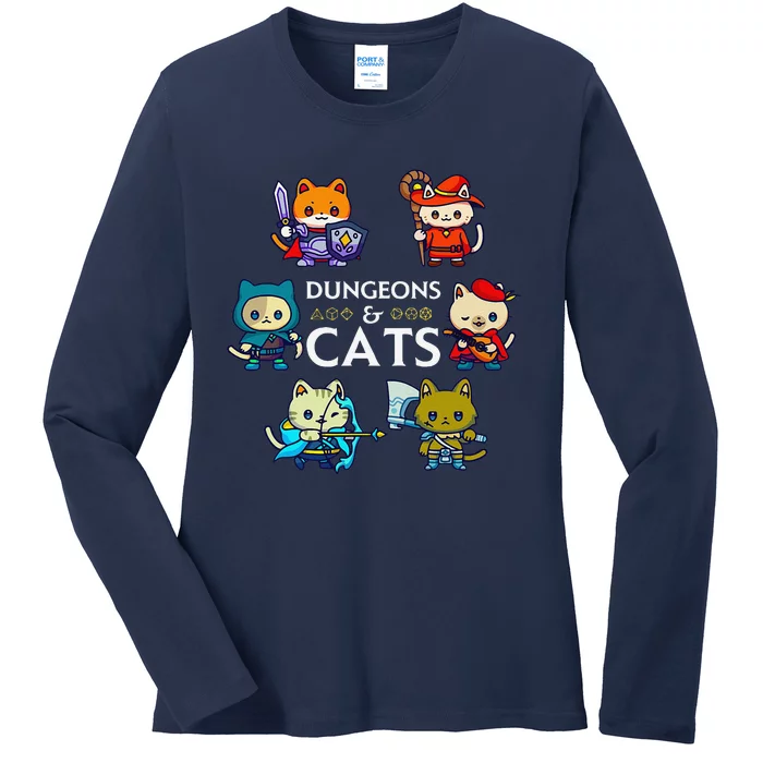 Rpg Gamer And Cats D20 Dice Nerdy Cute Cat Ladies Long Sleeve Shirt