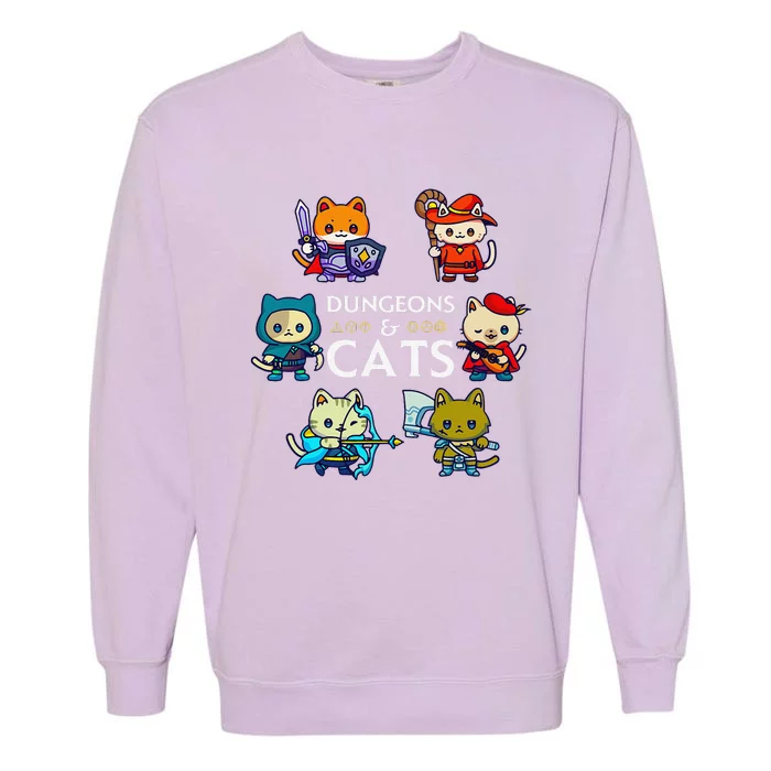 Rpg Gamer And Cats D20 Dice Nerdy Cute Cat Garment-Dyed Sweatshirt