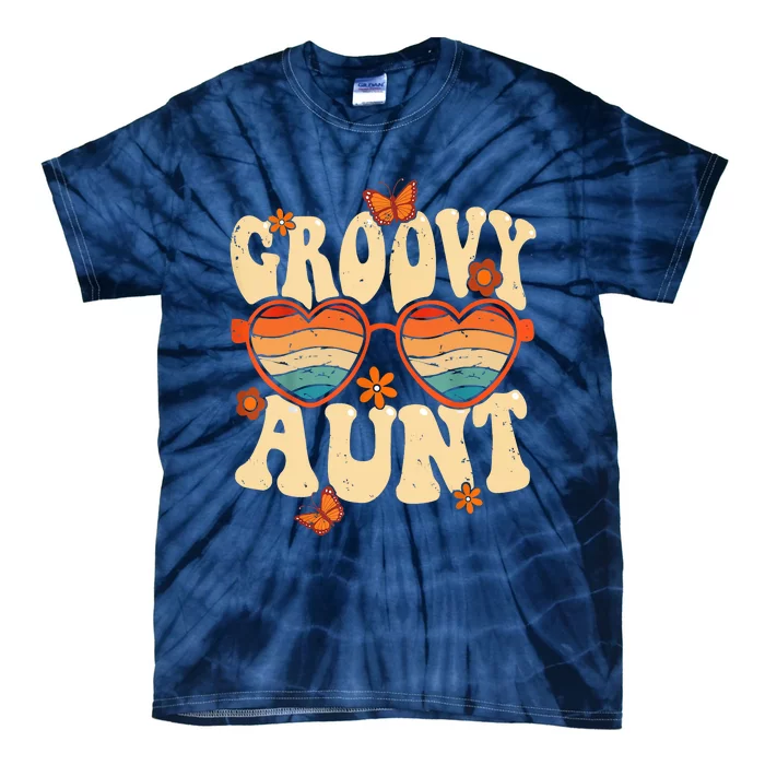 Retro Groovy Aunt 70s Aesthetic 1970's Mother's Day Tie-Dye T-Shirt