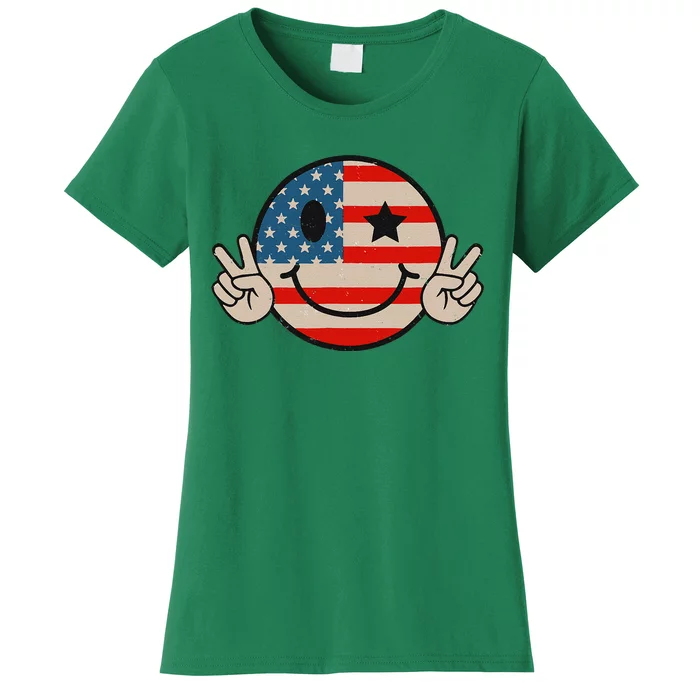 Retro Groovy America Vibes Us American Flag 4th Of July Women's T-Shirt