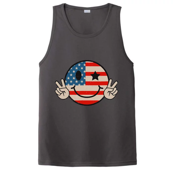 Retro Groovy America Vibes Us American Flag 4th Of July Performance Tank