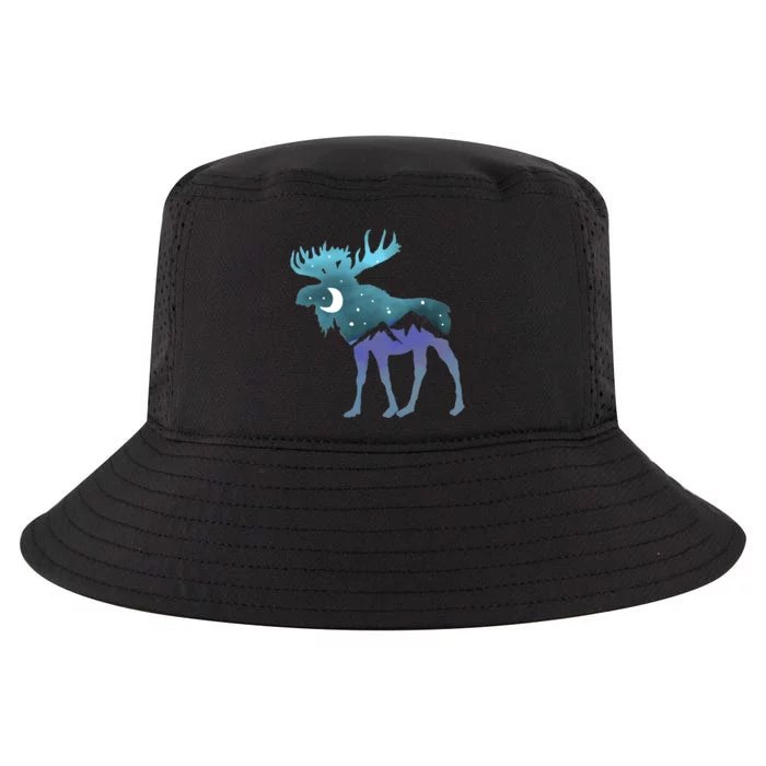 Retro Graphic Artistic Moose Night Sky Moon & Stars Cool Comfort Performance Bucket Hat