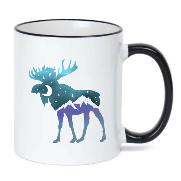 Retro Graphic Artistic Moose Night Sky Moon & Stars Black Color Changing Mug