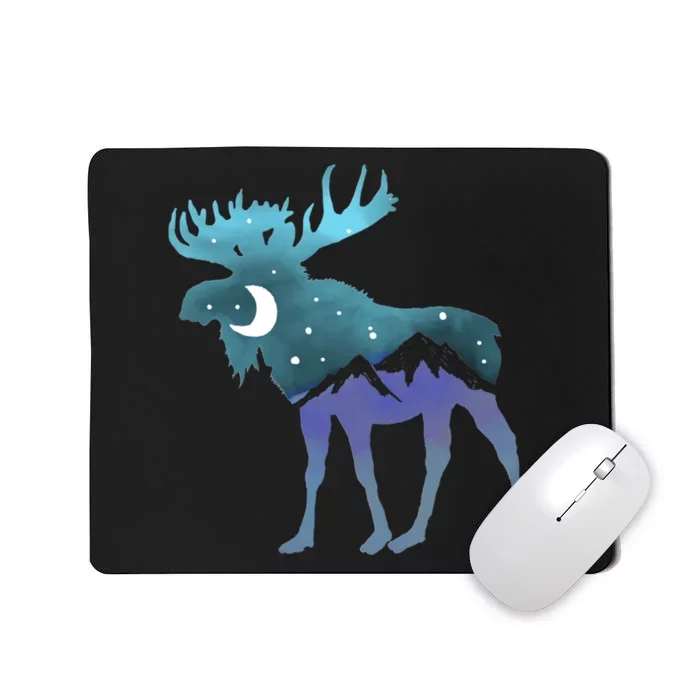 Retro Graphic Artistic Moose Night Sky Moon & Stars Mousepad