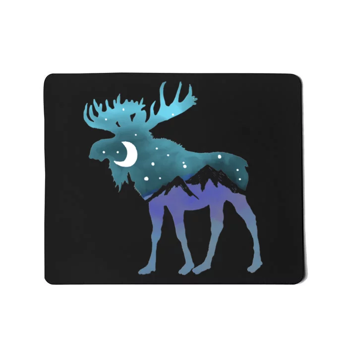 Retro Graphic Artistic Moose Night Sky Moon & Stars Mousepad