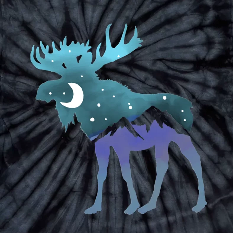 Retro Graphic Artistic Moose Night Sky Moon & Stars Tie-Dye T-Shirt